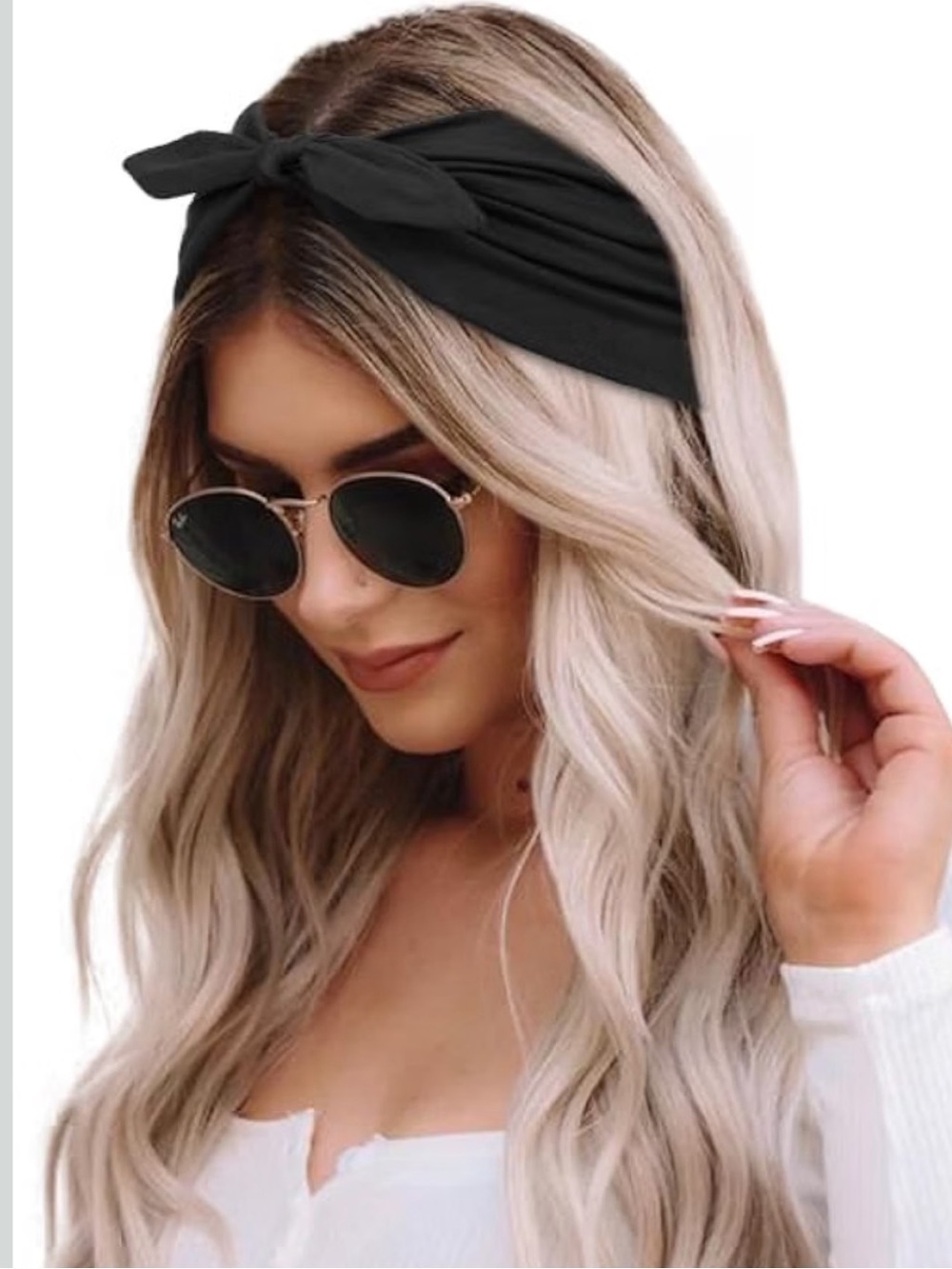 Black wide stretch versatile everyday retro bow detail headband